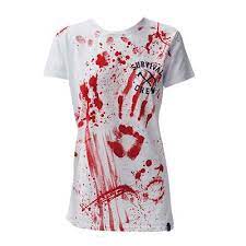 Put Your Hands In Red Fabric Or Acrylic Paint Stamp Your Hand On The Shirt And Make A Sweep Move Also Splatter Zombie Clothes Zombie Shirt Diy Zombie T Shirt