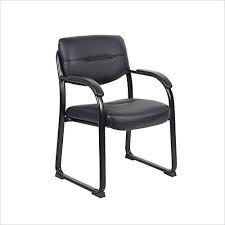 Boss Office Products B9519 Leather Sled Base Side Chair With Arms In Black Office Guest Chairs Guest Chair Side Chairs