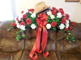 Funeral Casket Spray Cowboy Hat And Belt Silk Flowers Funeral Casket Funeral Casket Sprays