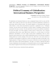 Pdf Political Economy Of Globalization International Business Perspective