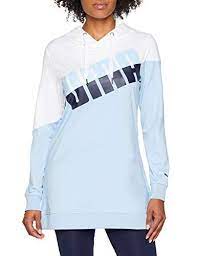 puma a c e blocked sudadera mujer white cerulean large hoodie sweatshirts bekleidung sportkleidung frauen
