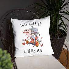 The happy couple probably has glasses and a few cute his and hers gifts, but they definitely don't have anything like this adorable set! Just Married 17 Years Ago Fantastic Furniture Wedding Anniversary Couple Bunnies Basic Pillow Gift 1st Wedding Anniversary Gift 11th Wedding Anniversary Leather Wedding Anniversary