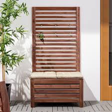 Applaro Bench With Wall Panel Outdoor Brown Stained Brown Ikea Wall Paneling Patio Decorating Ideas On A Budget Patio Decor