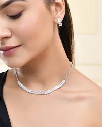 Buy Jewels Nest Classic Silver Baguette-Cut Crystal Necklace Set with  Earrings Online at Best Price