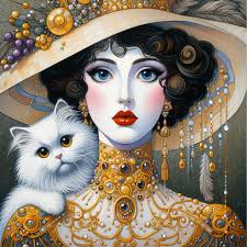 Carl Kahler (Austrian/American, b. 1855) __White Long Haired Cat with Blue  Eyes