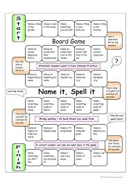 Board Game Name It Spell It Easy Esl Worksheets For Beginners Speaking Games Board Games