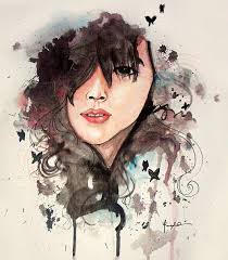 Hair | using a mixture of french ultramarine and alizarin crimson blended to purple, add the darks in the hair with a no. Runny Paints Modern Watercolor Portraits The Jotform Blog