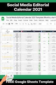 Google Sheets Social Media Editorial Calendar 2021 For Your Personal Brand Or Small Business Free In 2021 Social Media Content Calendar Social Media Marketing Plan Social Media Content Calendar Template
