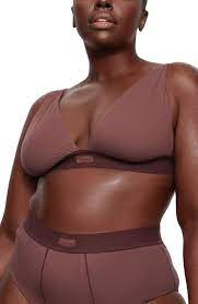 Skims Cotton Plunge Bralette In Garnet Modesens