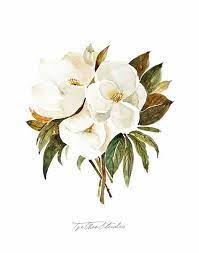 White Magnolia Bouquet Watercolor Painting Peony Flowers Etsy Watercolor Flowers Paintings Floral Wall Art Watercolor Paintings
