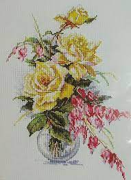 Free cross stitch chart corner spray of roses flowers | would be a fun mural! New Unopened Counted Cross Stitch Kit Quot Yellow Roses In A Glass Vase Quot Alisa Cross Stitch Flowers Cross Stitch Patterns Flowers Cross Stitch Rose