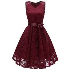 Cocktail Birthday Party Dresses For Adults Simple Sleeveless A Line Red Lace Dresses With Ribbon Bow From Mychicdress Red Lace Dress Cheap Lace Dress Midi Dress Party