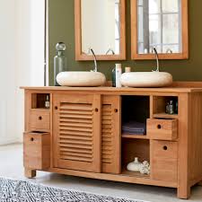 Aica miroir de salle bain rond. Meuble De Salle De Bains Double Vasque L 145 X H 80 X P 60 Cm Teck Coline Leroy Merlin
