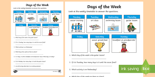 This video features the days in a week as an english lesson for grade 3 esl students in thailand.howmany days are there in a week? Days Of The Week Timetable Worksheet Worksheet