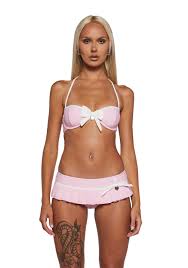 Playboy by Dolls Kill Halter Top And Skirt Swim Set - Pink