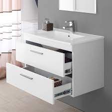 Potete ristrutturare il vostro bagno con l'ampia gamma di mobiletti bagno di casahelp ristrutturazioni. Mobile Bagno Sospeso Salvaspazio In Legno Bianco Con Specchio E Lavabo