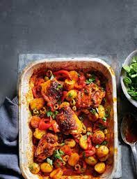 Spanish Chicken Traybake Recipe Full Meal Recipes Easy Chicken Recipes Easy Healthy Dinners
