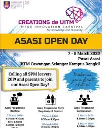 Permohonan upuonline tahun 2020 untuk kemasukan ke universiti awam (ua), kolej matrikulasi, institut pendidikan guru (ipg), politeknik, kolej komuniti dan institut latihan kemahiran awam (ilka) akan dibuka pada tarikh 24 februari 2020. Pusat Asasi Uitm Asasi Open Day Semua Dijemput Hadir Terutamanya Semua Pelajar Lepasan Spm 2019 1 Untuk Menyemak Kelayakan Masuk Ke Pusat Asasi Uitm Dan Program Program Lain Di Uitm 2