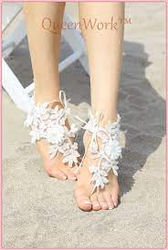 sale white crochet barefoot sandals beach wedding x2f lace ブライダルシューズ フットジュエリー ウェディングシューズ
