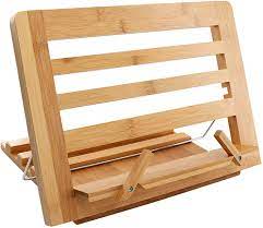 Bamboo book stand, cookbook holder, document holder for office, reading desk with 6 adjustable height, foldable and portable kitchen wooden cooking bookstand for recipe, textbook & laptop, large 13.4. Amazon Com Bamboo Cook Book Stand Adjustable Reading Book Recipe Holder Tray With Page Paper Clips Foldable Station For Tablets Cell Phones Laptop Stands Pezin Hulin Home Kitchen