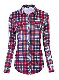 Urban Coco Womens Classic Plaid Shirt Button Down Long