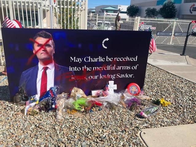 Charlie Kirk statue and poster vandalized with paint