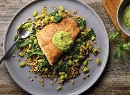 Pan Roasted Fish With Rice And Cilantro Edamame Pesto Recipe Publix Recipes Seafood Dinner Pesto Fish