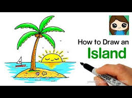 Learn how to draw a fun beach island! Youtube Tree Painting Easy Coconut Tree Drawing Cute Drawings