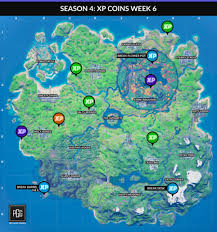 Green coins are worth 5,000 xp, blue coins 6,500, and purple coins shatter into tiny pieces that. Fortnite Season 4 Xp Coins Locations Maps For All Weeks Pro Game Guides