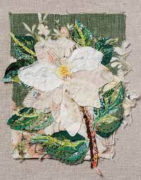 Magnolia Slow Stitching Kit Textile Art Embroidery Fabric Art Slow Stitching Kits