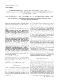 Pdf Mirror Therapy In Patients With Causalgia Complex Regional Pain Syndrome Type Ii Following Peripheral Nerve Injury Two Cases