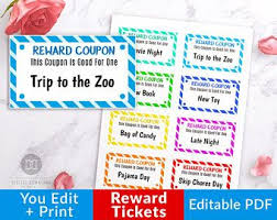 Reward Coupons Reward Ticket Kids Reward Coupons Kids Etsy In 2020 Kids Rewards Reward Tickets Reward Chart Kids