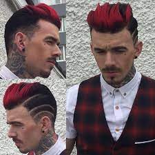 Flaming Red Top Semi Mohawk Vivid Hair Color Mens Hair Colour Men Hair Color