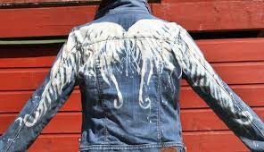 Winged Woman S Ralf Lauren Denim Jacket Hand Bleached Etsy Painted Leather Jacket Jackets Denim Jacket