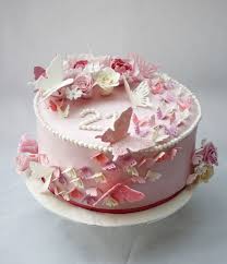 A Pink Butterflies 21st Birthday Cake Four Layers Of Red Velvet Sponge With Cream Cheese Frosting Bolo Bolos Decorados Bolo Borboletas