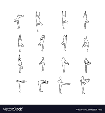 Yoga Poses Vector Illustration Outline Sketch Hand Drawn With Black Lines Isolated On White Background Set 8 Download A How To Draw Hands Yoga Poses Outline