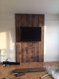 Wood Wall 1x12 Stained Floor Color And Grey Wash To Antique It Hidden Wires Love It Tv Wall Decor Floor Colors Wall Mounted Tv Decor