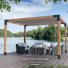 The Tojagrid Simple Modular Pergola System Casting Shade Over Our Tojapatiofurniture The Perfect Combination Quality Outdoor Furniture Patio Patio Furniture