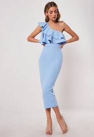 One Shoulder Ruffle Bodycon Midi Dress Missguided Midi Dress Bodycon Blue Bodycon Dress Ruffle Bodycon