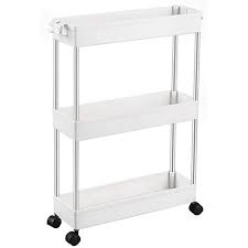 Spacekeeper 3 Tier Slim Storage Cart Mobile Shelving Unit Organizer Slide Out Storage Rolling Utility Cart Tower Rack For Kitchen Bathroom Laundry Narrow Places Plastic Stainless Steel White Walmart Com