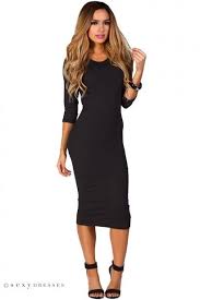 Black Dress 3 4 Sleeve Knee Length Margo Black 34 Sleeve Jersey Bodycon Midi Dress Midi Dress With Sleeves Midi Dress Bodycon Fashion