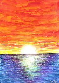 For the summer we pulled out some cookies cutter we have had a while and did an ocean themed cookie color watercolor painting. Sunrise Ocean Painting Large Ocean Landscape Painting Texture Painting Palette Knife Painting Bright Sunrise Landscape Art Room Wall Art In 2021 Ocean Painting Beach Sunset Painting Watercolor Sunset