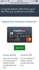 The minimum credit limit for each card will be $200. Capital One Platinum Preferred Mastercard Myfico Forums 5097122