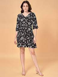 Buy People by Pantaloons Black Printed A-Line Dress for Women Online @ Tata  CLiQ