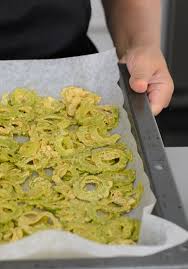 Bitter gourd is know as pavakka in malayalam, pavakkai in tamil, karela in hindi and kakarakaya in telugu, haagalkai in kannada. Crispy Oven Baked Bitter Gourd Chips Lisa S Lemony Kitchen