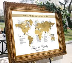 World Map Seating Chart Plane Travel Theme Gold Wedding Or Party Printable Gold World Map Personalized Wedding Seating Chart Digital