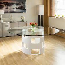 The funky dining room chairs and mod dining table with a sleek, silver base are reminiscent of southern california in the 70s. Modern Funky Large Round White Oak And Clear Glass Dining Table 1800mm Ebay