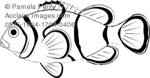 Black and white vector illustration. Clip Art Image Of A Clown Fish Coloring Page