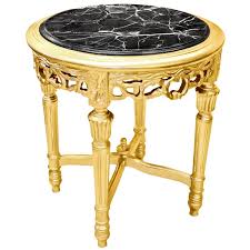 Coffee table louis xvi italy bronze/onyx 1950. Round Louis Xvi Style Black Marble Side Table With Gilt Wood