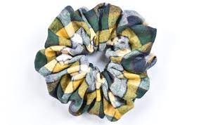 Big Yellow Navy And Green Plaid Scrunchie Oversized Extra Etsy Ireland